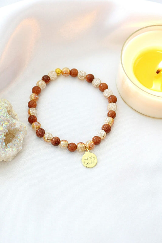 Elastisches Goldstein-Armband | 24K Lotusblumen-Charme